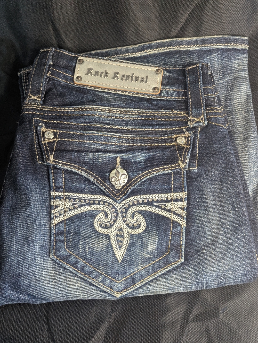 Rock Revival Women's Dark Blue Embroidered Pocket Jeans